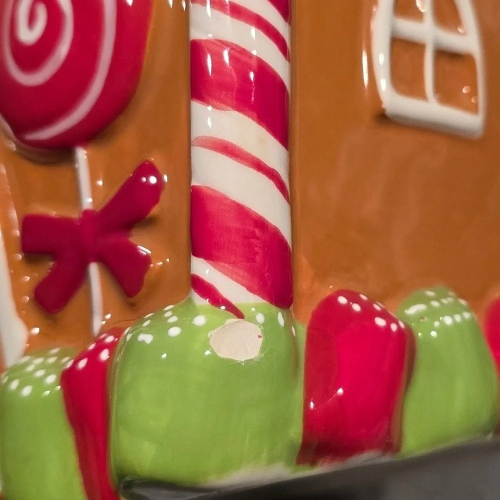 Sleigh Bell Bistro Gingerbread House Ceramic Cookie Jar Holiday Candy Canister‎